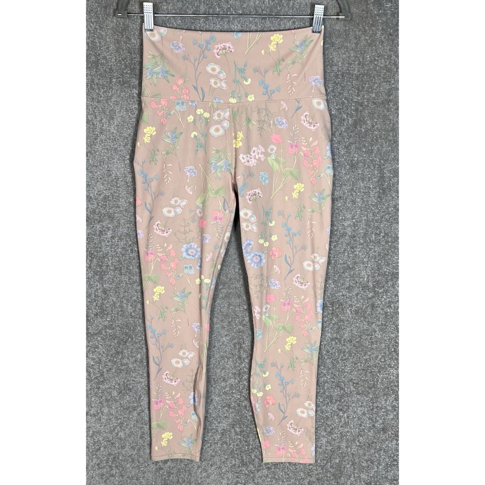 Fabletics PureLuxe High Rise Ankle Leggings Womens Size L Beige Pink Blue Floral
